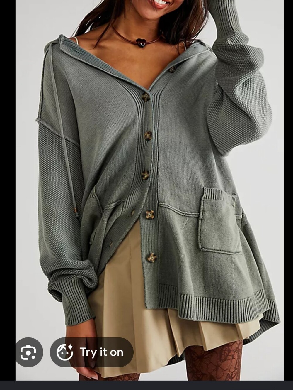 Women's Freepeople Hooded Button-Front Sweater Cardigan - Sage Green